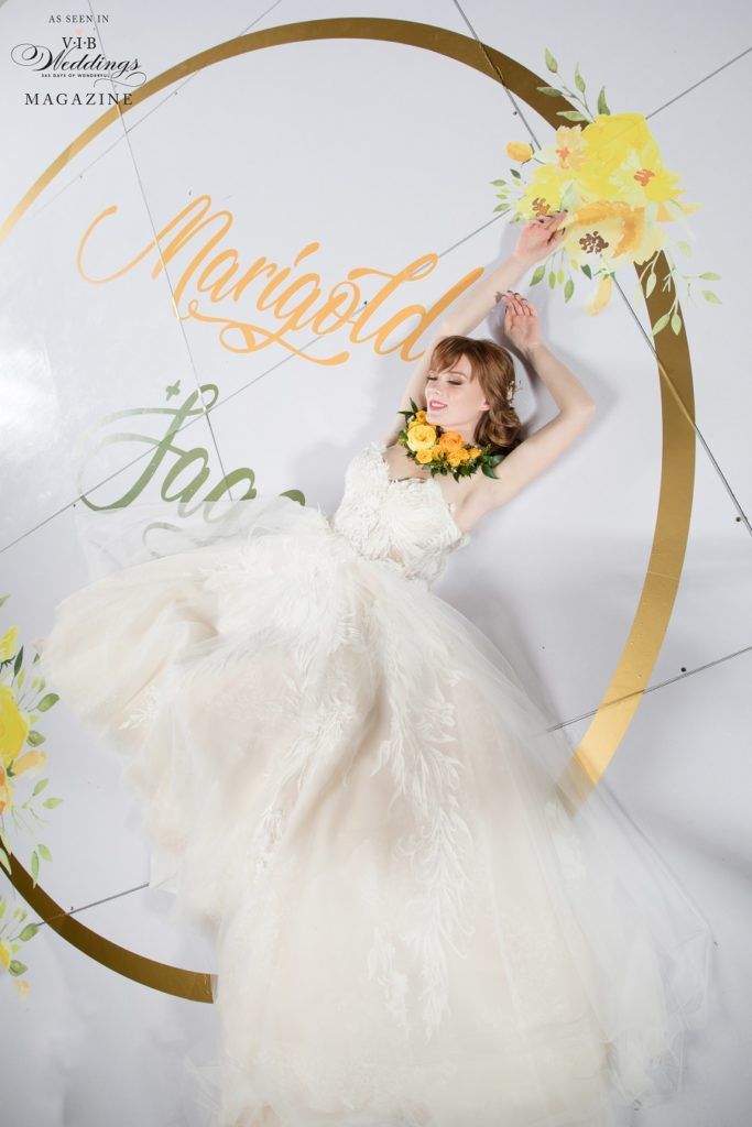 A woman in a wedding dress is flying through the air.