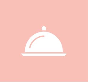 A white tray with a dome lid on a pink background.