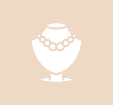 A white icon of a necklace on a mannequin.