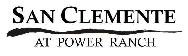 Logo for San Clemente at Power Ranch with black text on a white background, featuring a wavy horizontal line underline.
