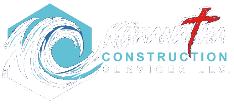 Construction Services LLC logo with blue wave icon and red crane graphic on a white background