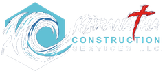 Construction Services LLC logo with blue wave icon and red crane graphic on a white background