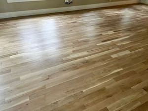 Empty room with light hardwood floors and sunlight reflecting across the floor
