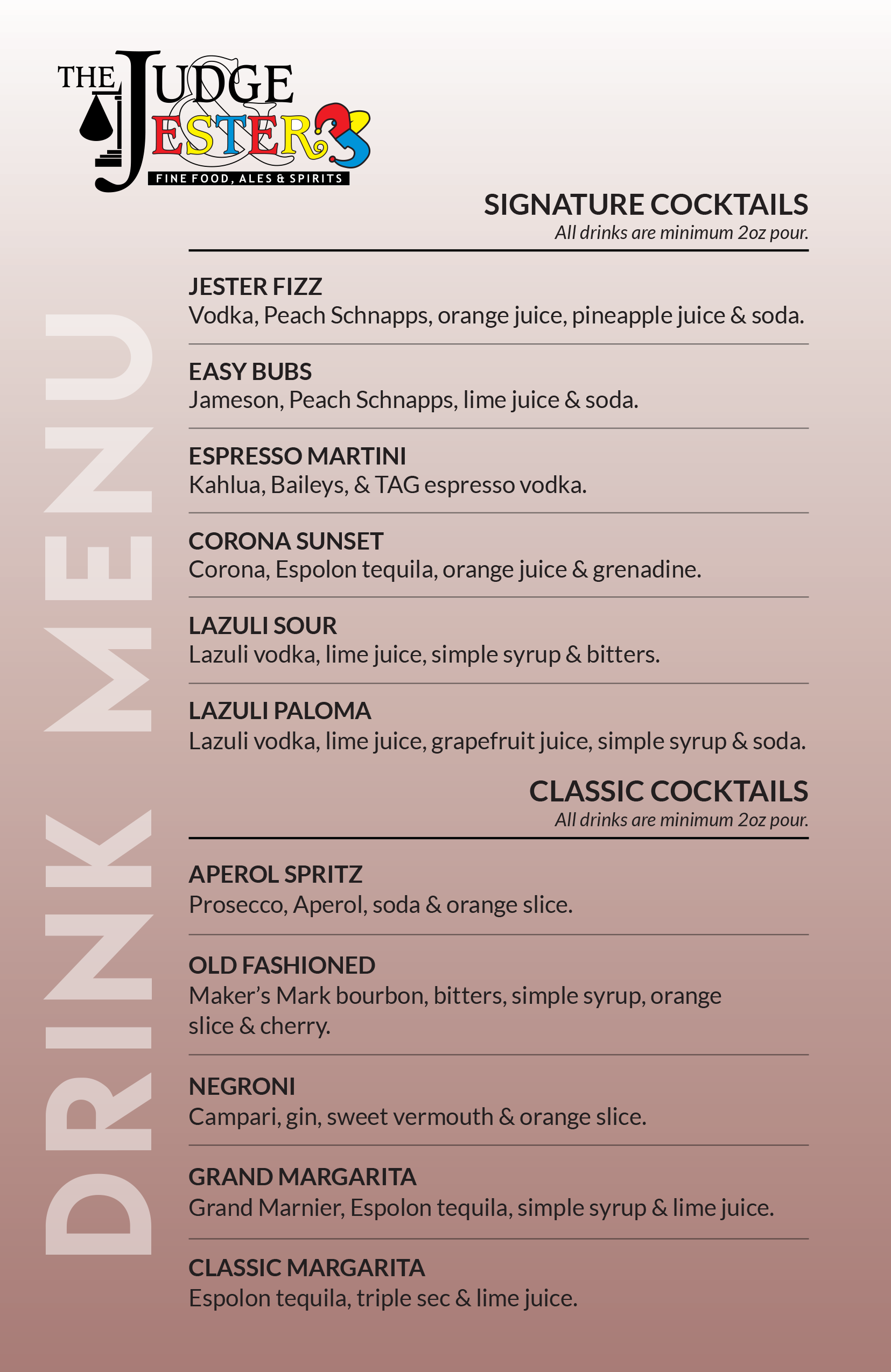 Menu The Judge & Jester