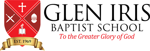 the logo for glen iris baptist school says to the greater glory of god