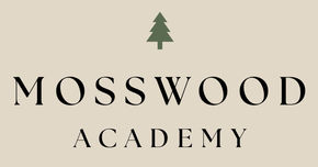 Mosswood Academy logo with a green tree icon above black serif text on a beige background