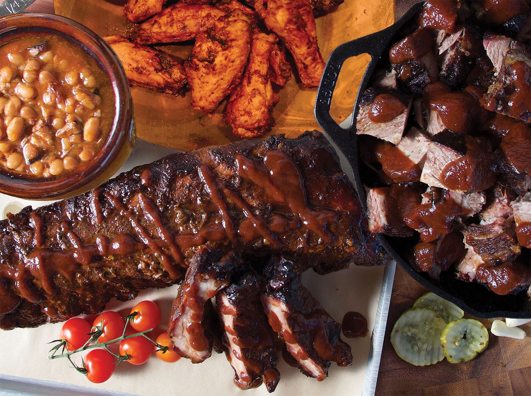 Delicious barbecue platter with ribs by smokehouse bbq