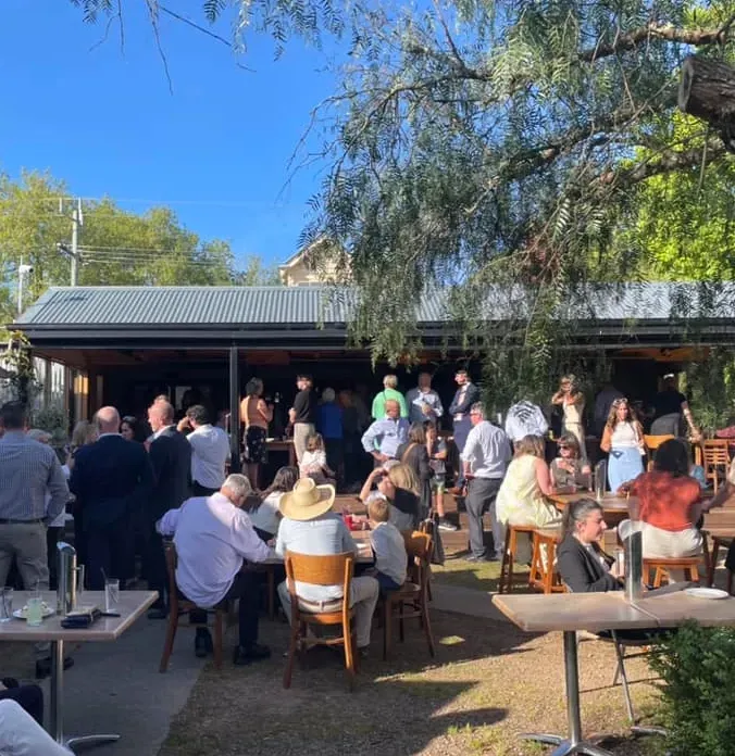 People At A Function Outside With A Large Covered Verandah — 321 Cafe Learmonth In Learmonth, VIC