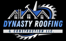 dynasty roofing and construction llc logo with black background and a roof with a ladder