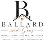 Ballard and Sons general contracting and construction logo with black monogram and house roof icon