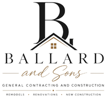 Ballard and Sons general contracting and construction logo with black monogram and house roof icon