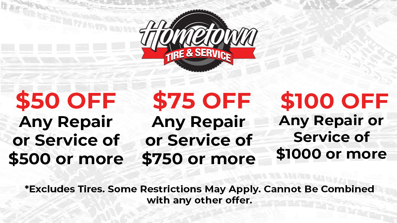 Hometown Heating & Service coupon: $50, $75, or $100 off repairs/service over set amounts.