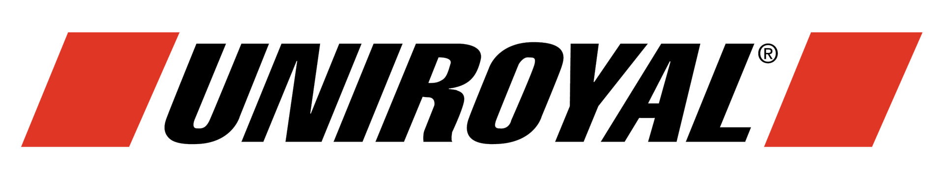 The black Uniroyal logo text between two slanted red rectangles.