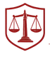 Red shield with scales of justice symbol.