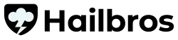 Hailbros logo in black with a heart-shaped shield icon and white lightning bolt icon