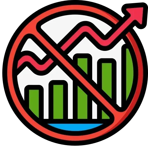 Red downward chart inside a red prohibition symbol, suggesting no decline or no recession