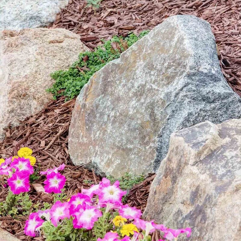 Colorado boulder memorials with flowers