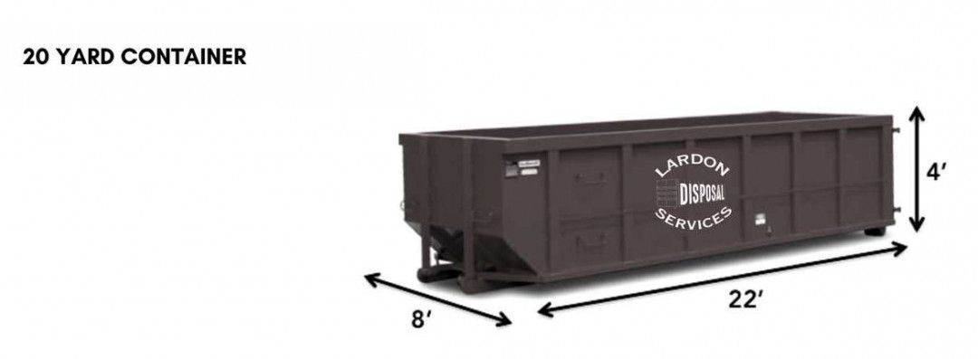 A picture of a 20 yard container with measurements.