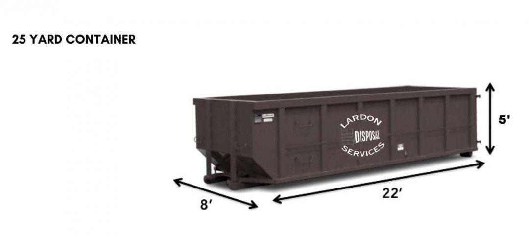 A picture of a 25 yard container with measurements