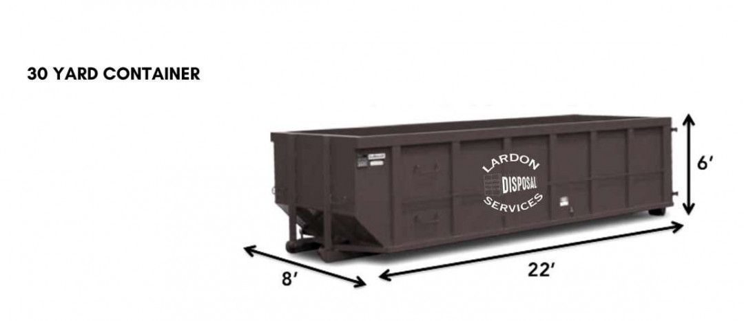 A picture of a 30 yard container with measurements