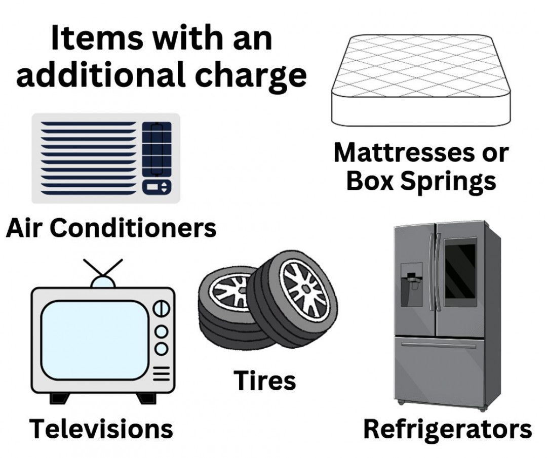 Items with an additional charge include air conditioners , mattresses or box springs , tires , televisions , refrigerators