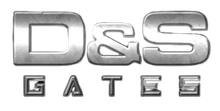 Metallic D&S Gates logo in silver lettering on a white background