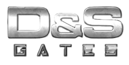 Metallic D&S Gates logo in silver lettering on a white background