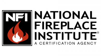 NFI National Fireplace Institute logo with black, white, and red flame icon and certification agency text
