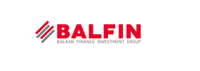 Logo of BALFIN, a Balkan Finance Investment Group. Red text and graphic with grey accents on white.