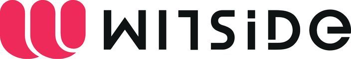 Logo with pink shapes on the left and black text that reads