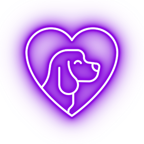 A neon sign of a dog in a heart.