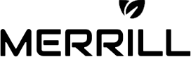 A black and white logo for a company called merrill