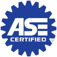 ASE Certified blue gear-shaped logo with white lettering | Mario’s Automotive
