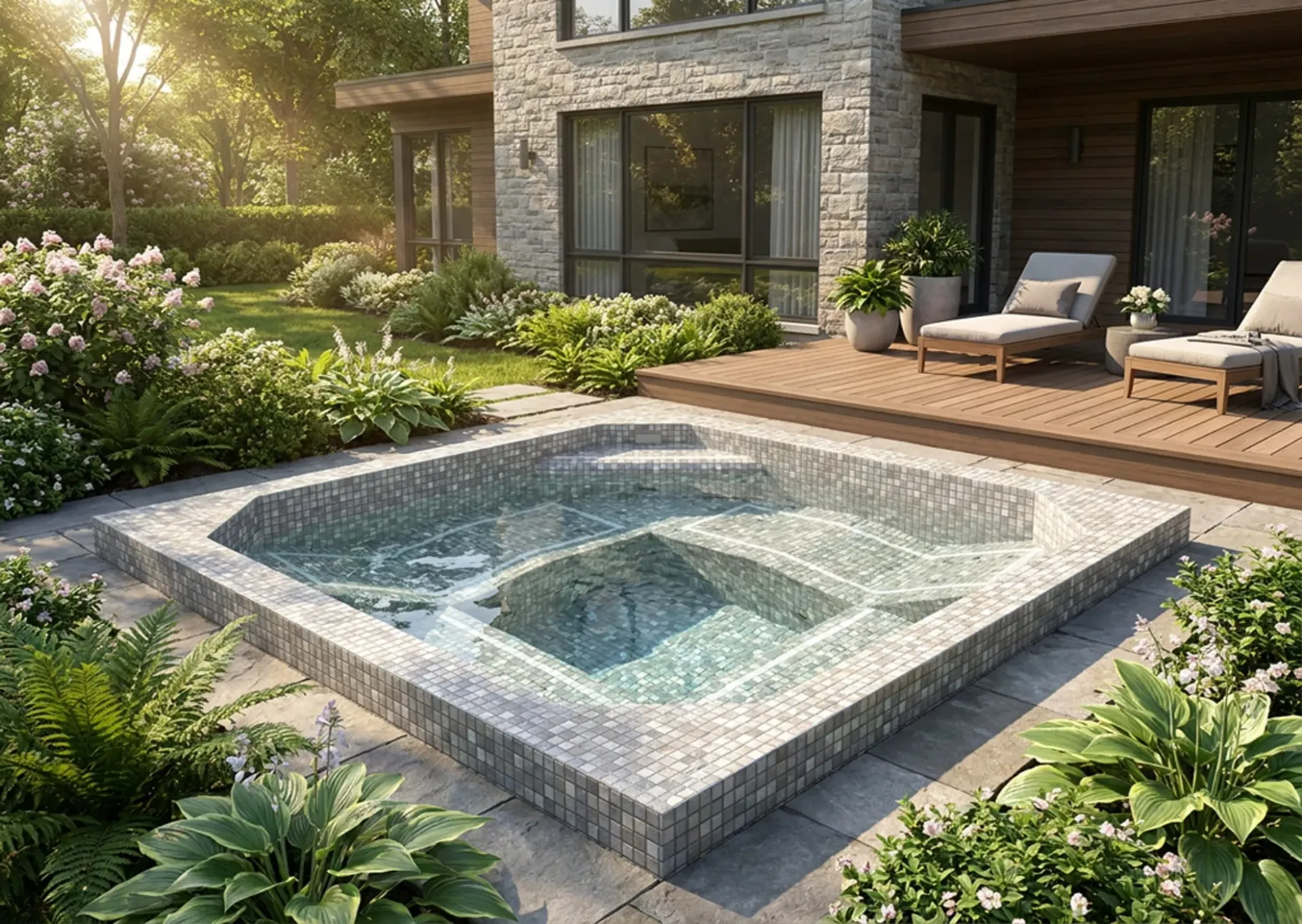 spa à débordement en mosaïque