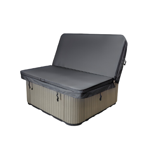 Un jacuzzi avec une couverture grise dessus