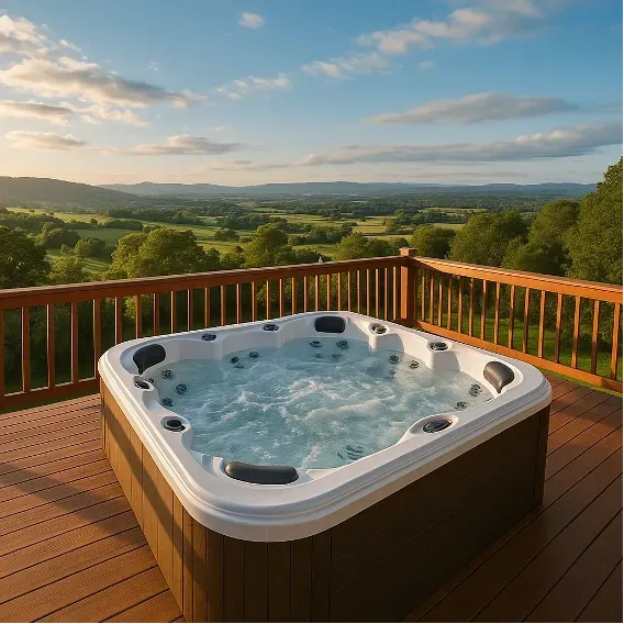 Jacuzzi sur une terrasse en bois