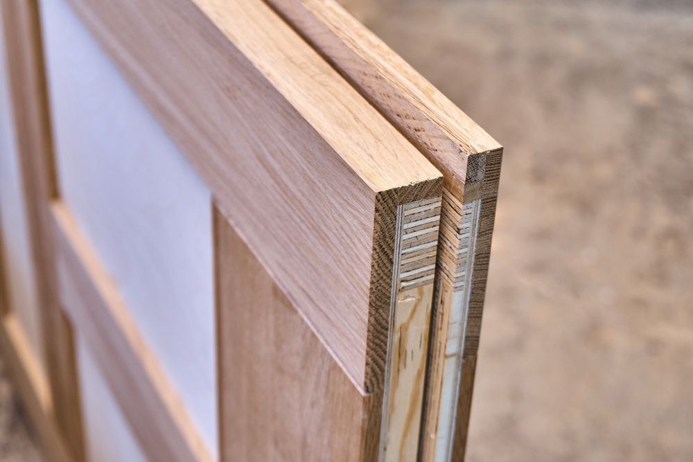 Close Up of A Wooden Frame Corner with Visible Layered Edges — Working Windows in Northern Rivers, NSW