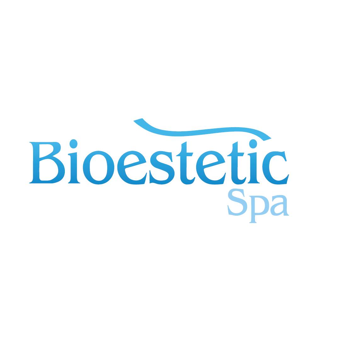 Un logotipo azul y blanco para un spa bioestético.