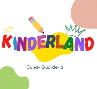 Un logotipo colorido para Kinderland con un lápiz y una corona.