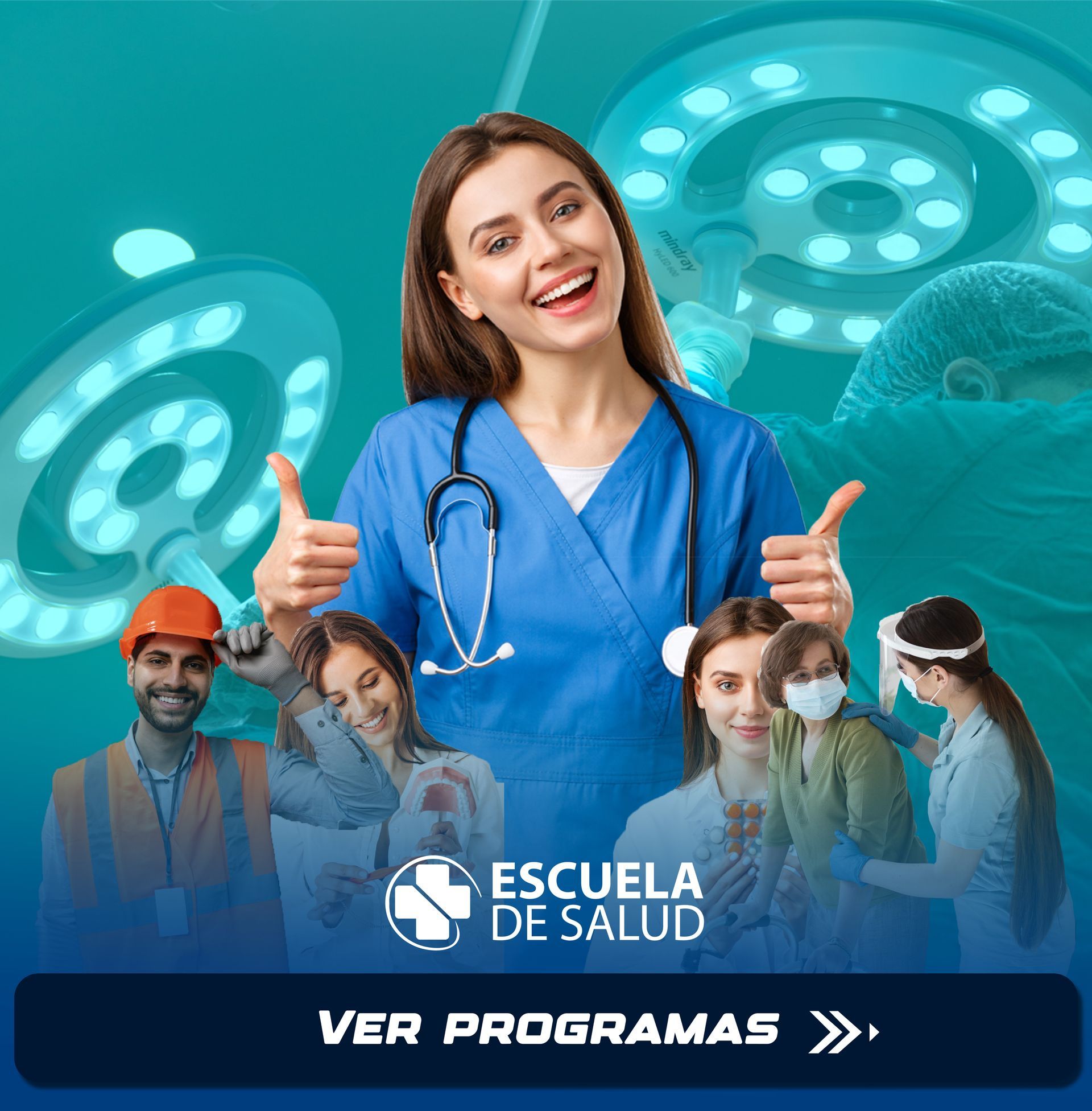 Una mujer con un uniforme azul hace un gesto de aprobación con el pulgar hacia arriba.