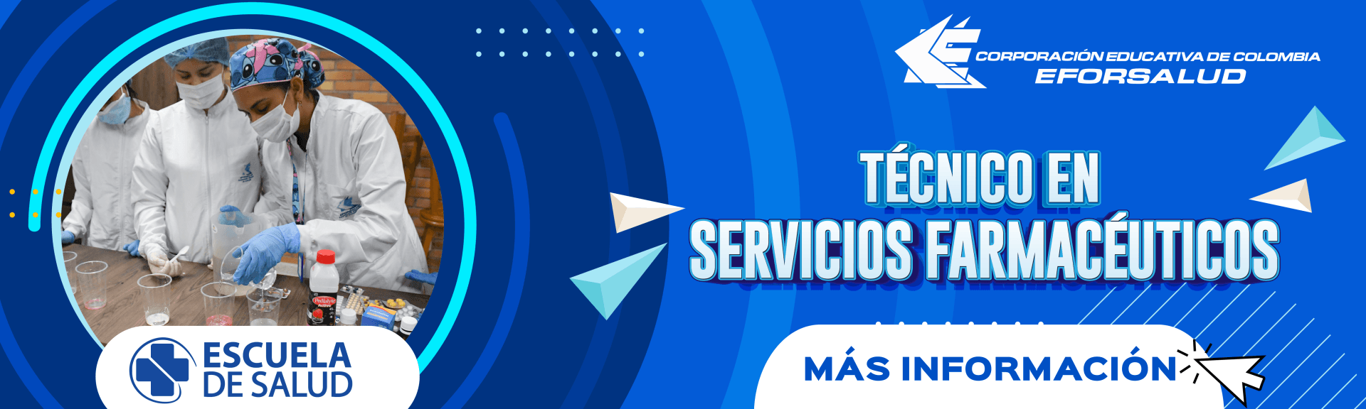Una pancarta azul con una imagen de un grupo de personas y las palabras tecnico en servicios farmaceuticos.
