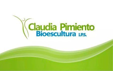 A green and white logo for claudia pimiento bioescultura lps