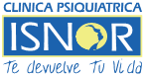 Un logotipo azul y amarillo para la Clínica Psiquiatría Isnor.