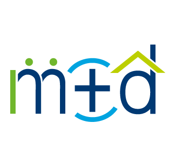 Un logotipo azul y verde para una empresa llamada Mind