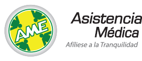 Un logotipo amarillo y verde para ame asistencia medica
