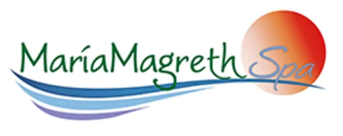 Un logotipo para Maria Magreth Spa con ondas y un sol.
