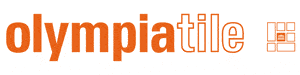 Olympia Tile logo in orange and white, with tile design graphic.