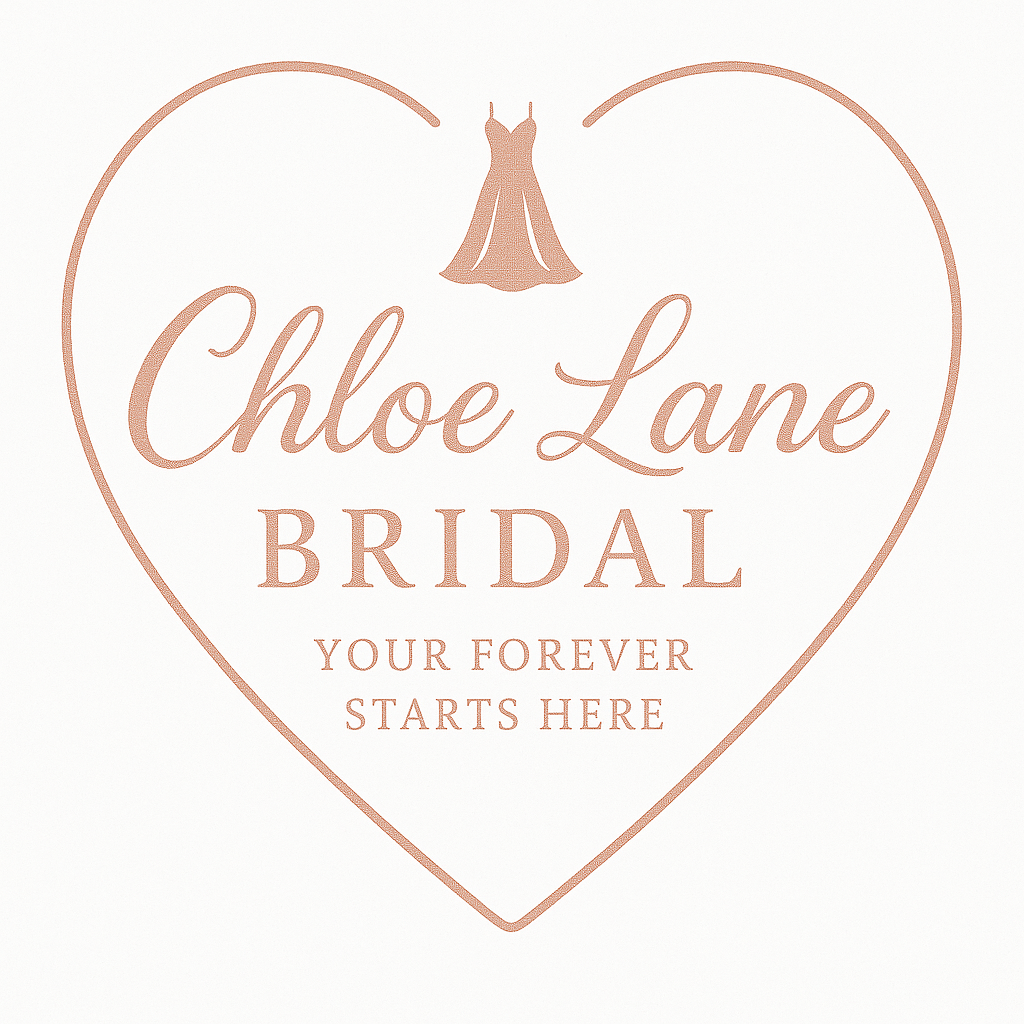 The blissful bridal logo has a blue flower on it.