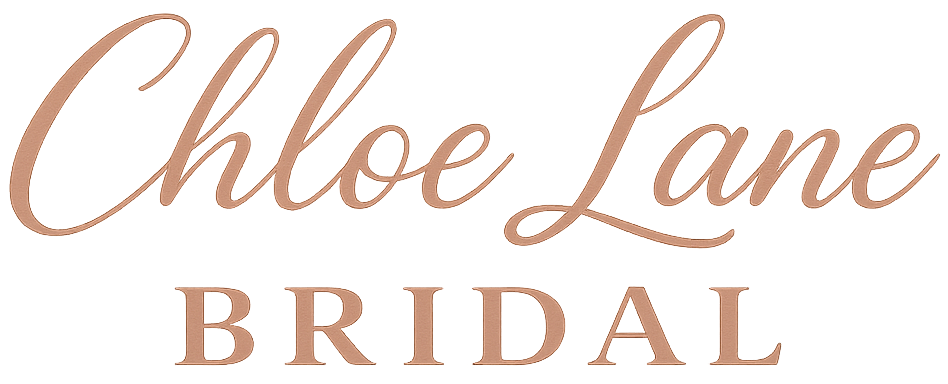 The blissful bridal logo has a blue flower on it.