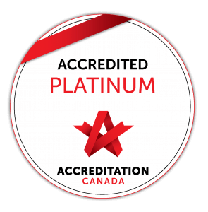 Accreditation Canada “Accredited Platinum” badge with red ribbon and star logo